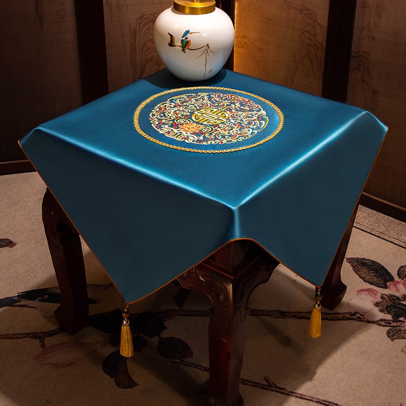 中式床头柜盖布纯色m正方形四方桌蓝色桌布简约八仙桌遮灰防尘台