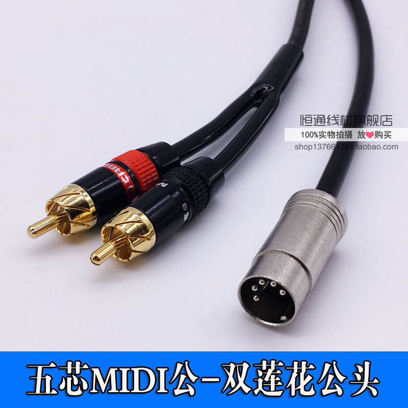 五芯MIDI转双莲花RCA左右声道键盘电子琴转调音台DIN一分二