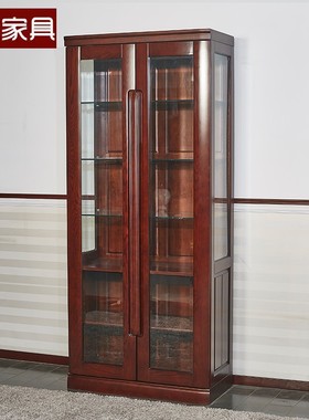顺心家具紫檀色实木酒柜靠墙橡木中式实木客厅酒柜展示柜家用