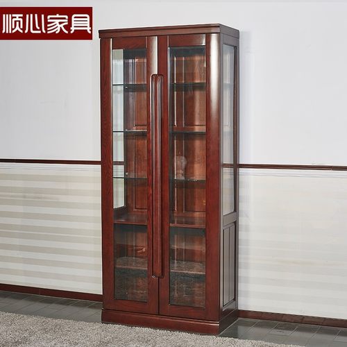 顺心家具紫檀色实木酒柜靠墙橡木中式实木客厅酒柜展示柜家用