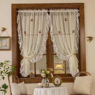 法式 纱帘免打孔伸缩杆卧室飘窗帘子遮光梦幻帘透光 窗帘2024新款