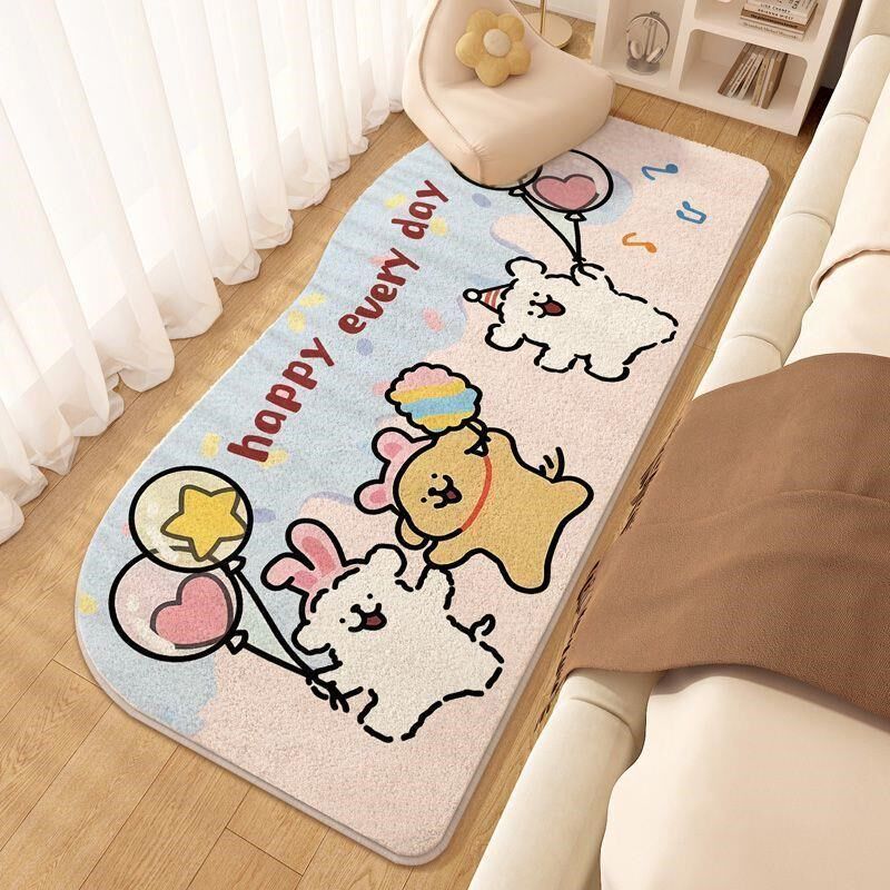 仿羊绒地毯卧室床边毯可爱卡通儿童家用长条客厅房间加厚沙发地垫