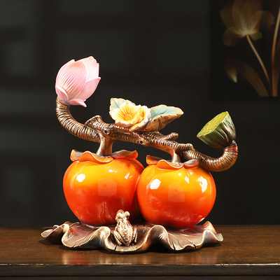 柿柿事事如意柿子摆件创意装饰品客厅玄关酒柜办公室乔迁新居礼品