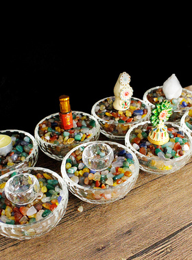 藏传佛前八吉祥水晶供水碗七宝石朵玛食子供具摆件八供全套装摆件