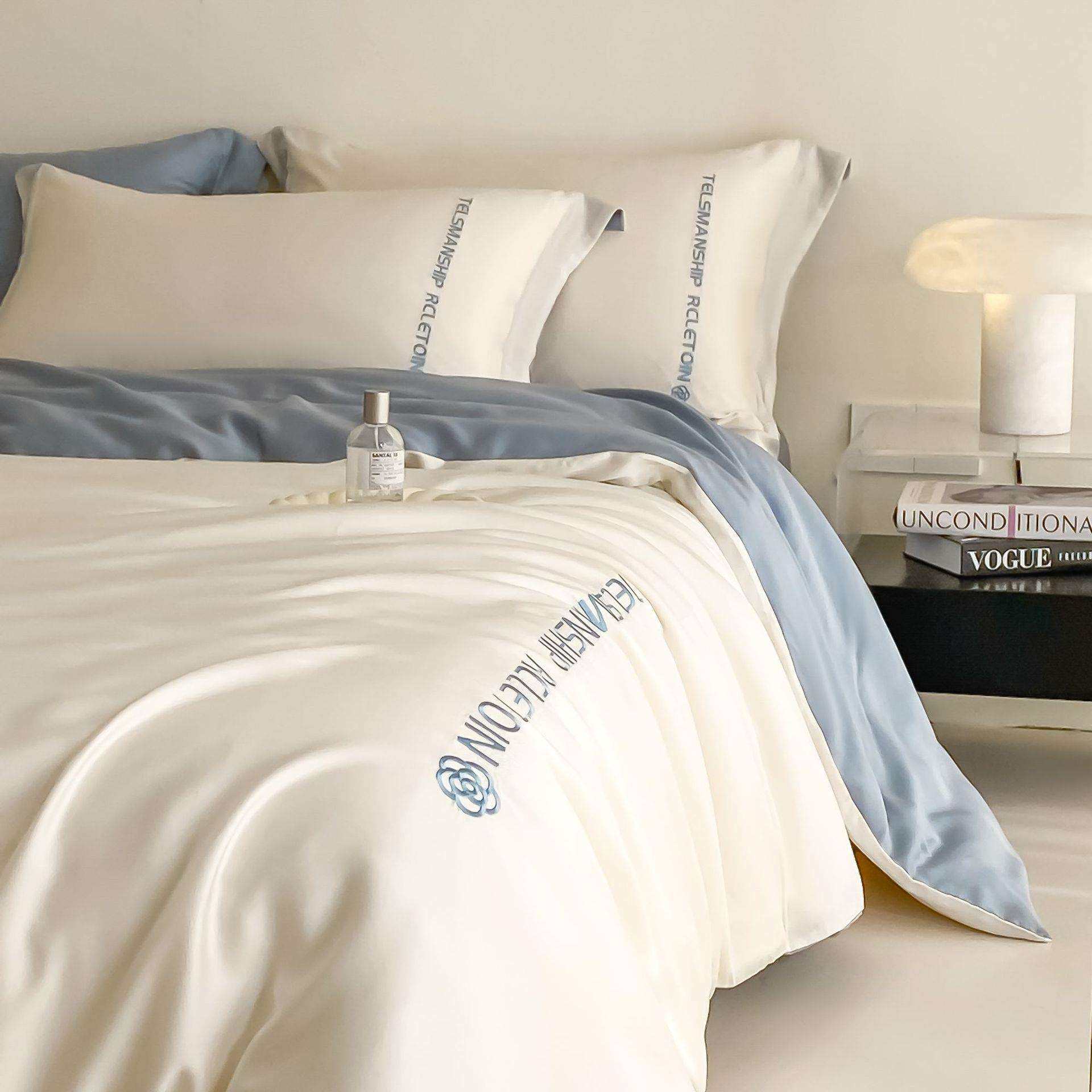 夏季冰丝四件套轻奢三件套凉感丝床单被套床笠款丝滑学生裸睡床品