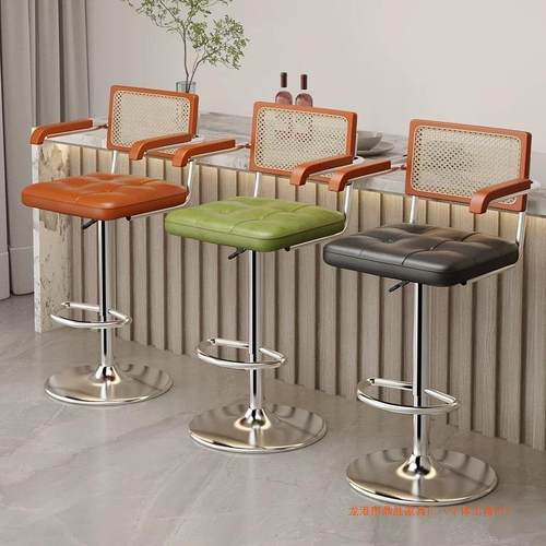中古风吧台椅子可升降前台收银旋转吧凳高脚凳加高吧椅吧台凳椅子