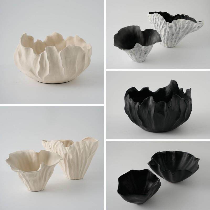 现代新中式手工陶瓷花瓣异形果盘花盆花器摆件家居桌面艺术装饰品