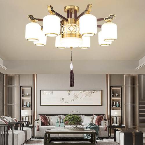 全铜乌檀木新中式吊灯客厅灯中国风禅意高档大气别墅大厅2024新款