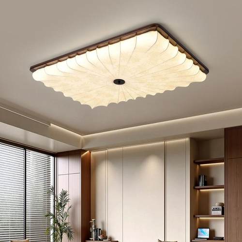 花梨木客厅吸顶灯中古复古中国风民宿茶楼卧室餐厅护眼布艺灯具