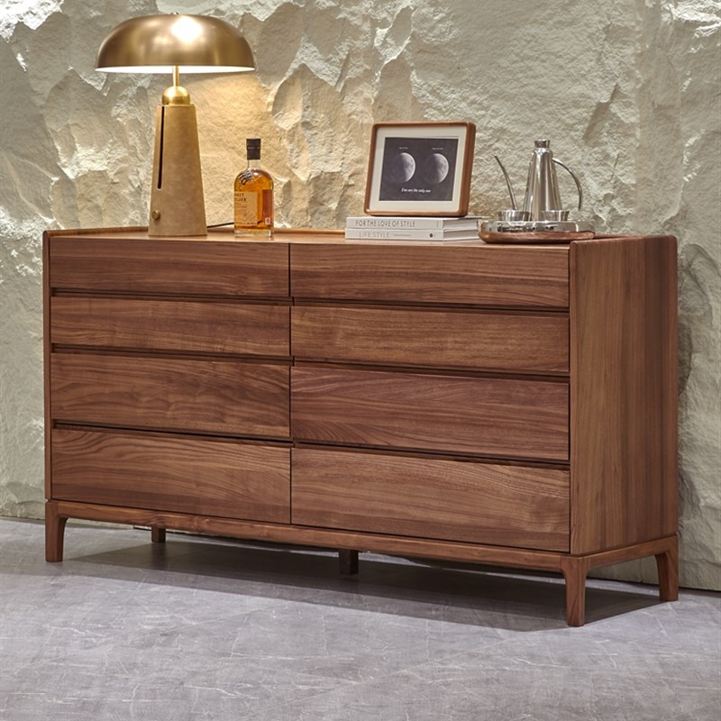 北美黑胡桃八抽屉柜意大利极简主义抽屉柜家庭餐厅侧柜客厅展示柜