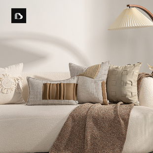 柏洛斯家居侘寂风棕色原木沙发靠垫现代民宿客厅高级感样板间抱枕