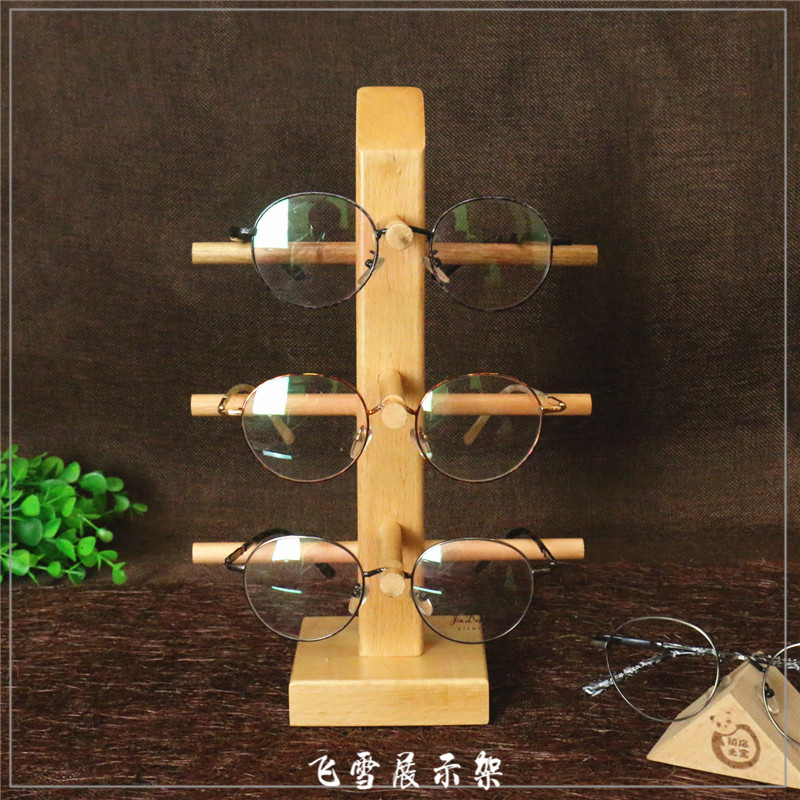 高档清漆实木眼镜展示架木质太阳镜陈列支架原木墨镜近视眼睛道具