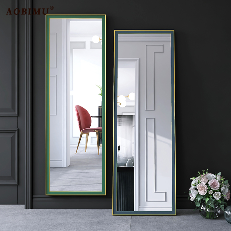 复古美式轻奢穿衣镜壁挂落地全身镜子大试衣镜服装店定制别墅绿金