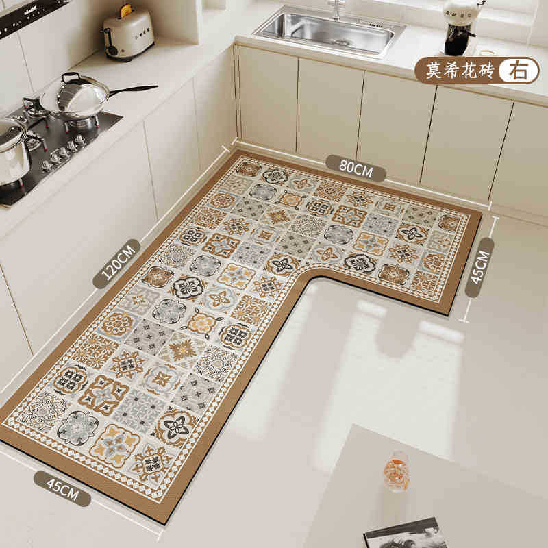 轻奢高级现代L形厨房地垫防滑耐脏易打理脚垫家用吸水硅藻泥地垫