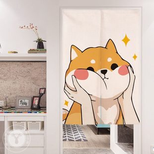 饰半帘厨房遮挡布帘厕所挂帘免打孔 可爱柴犬卡通门帘隔断帘卧室装