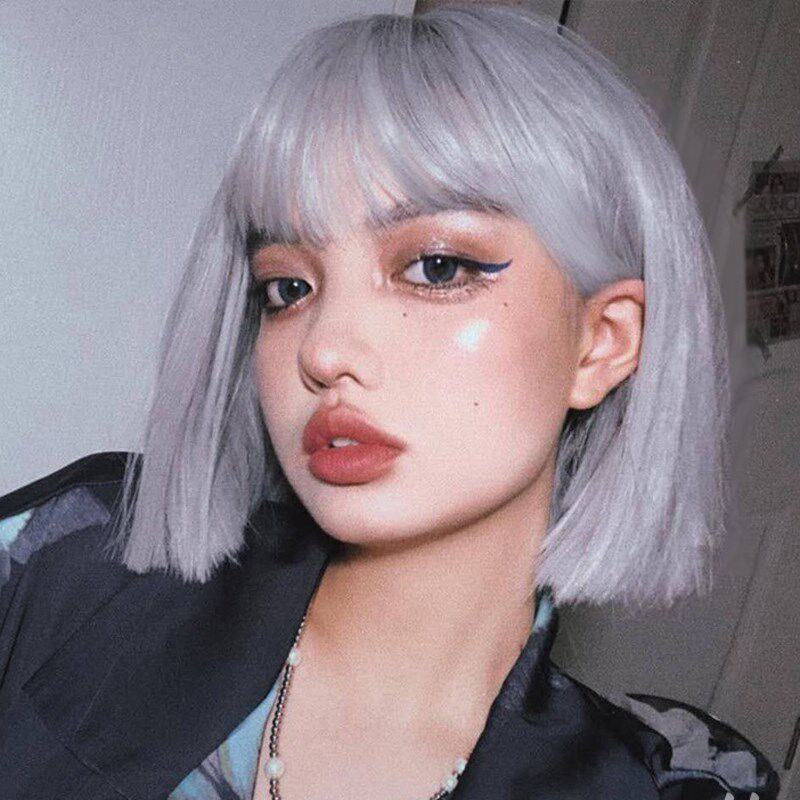 短发假发女一刀切短直发波波头甜酷帅气奶奶灰色万圣节cos 假发套