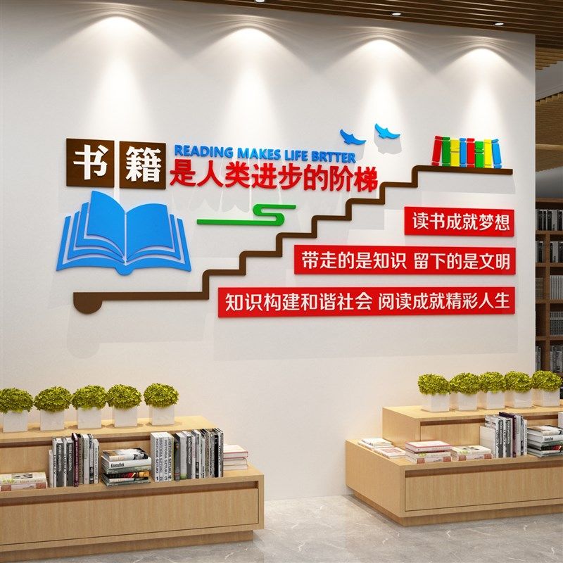 图书角布置装饰阅读绘本馆背景教室班级文化墙贴励志标语学校创意