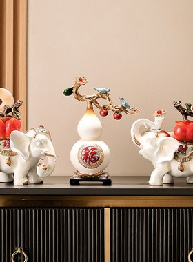 大象一对摆件装饰品三件套 创意新居客厅工艺摆件朋友新居送礼物