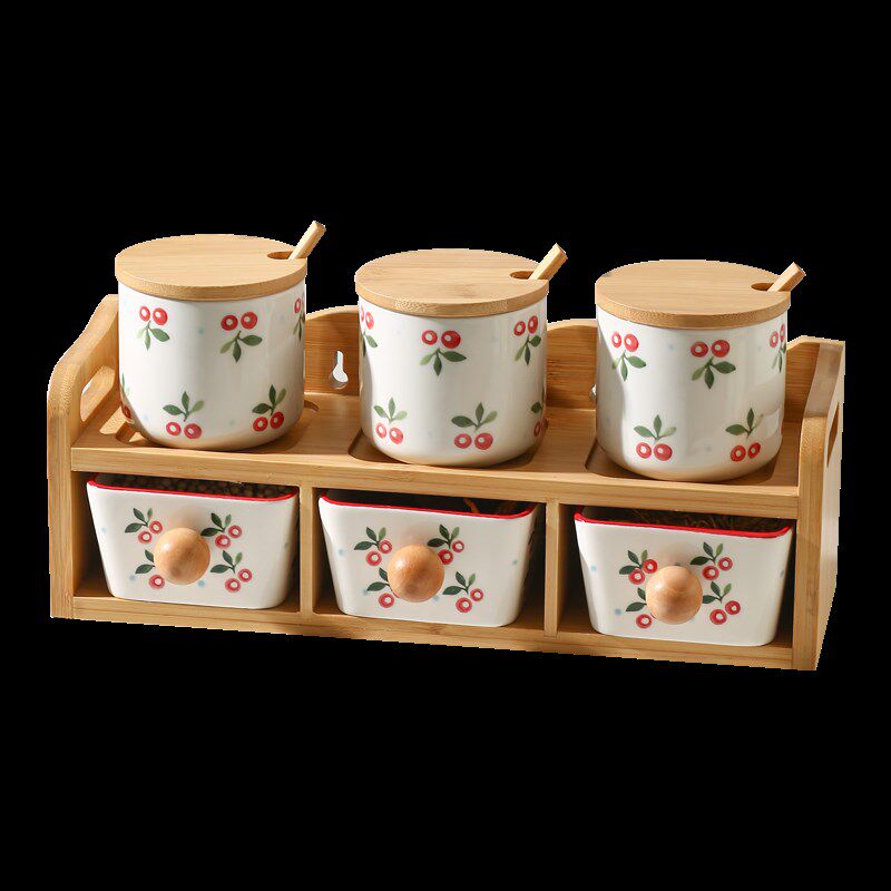 日式双层陶瓷调味瓶罐组合套装家用厨房抽屉式调料盒盐味精收纳架