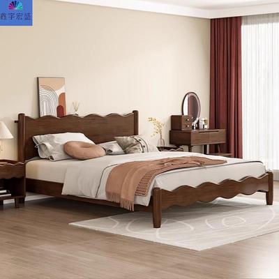 简约中古风实木床现代主卧大床双人床涟漪床全实木大小户型卧室床