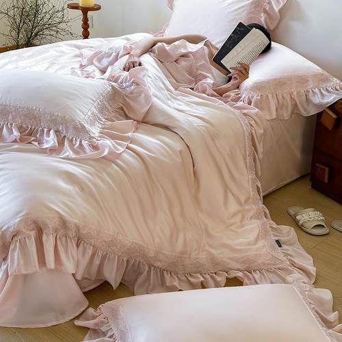 高端浪漫法式风A类baby天丝四件套精致花边被套凉爽丝滑夏季送礼