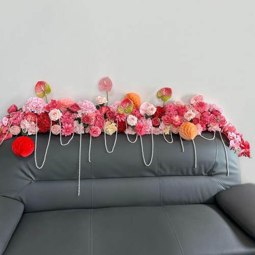 婚房床头排花仿真花套装结婚桌面摆件新房卧室客厅电视柜婚庆假花