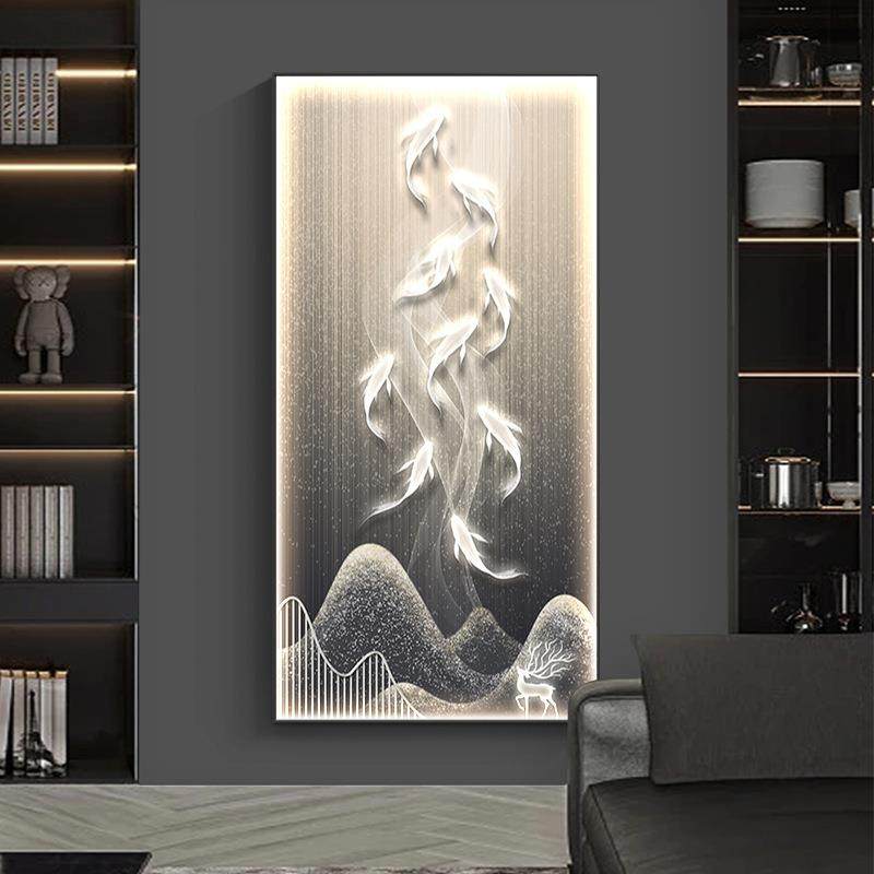 九鱼图玄关装饰画竖版现代简约抽象入户走廊过道挂画轻奢玄幻壁画,3C数码配件,USB灯,淘宝优惠券,粉丝福利购,淘宝优惠卷