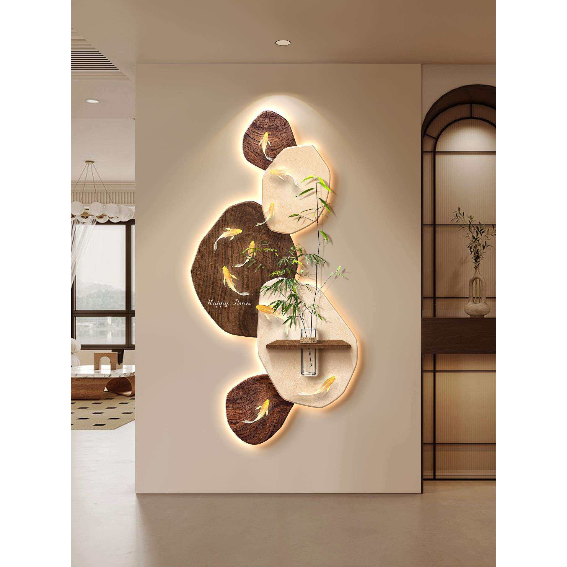 水培绿植九鱼图玄关装饰画入户正对门走廊过道挂画中古风砂岩壁画,3C数码配件,USB灯,淘宝优惠券,粉丝福利购,淘宝优惠卷