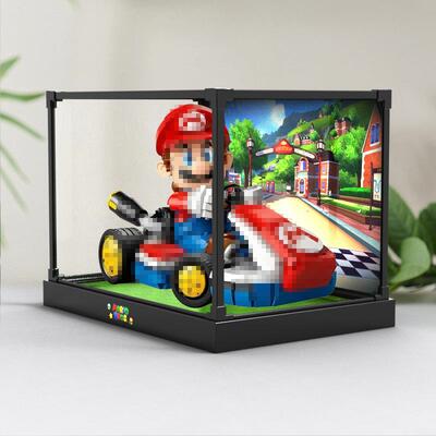 亚克力透明展示盒适用72037马力欧卡丁车拼装积木模型高清收纳盒