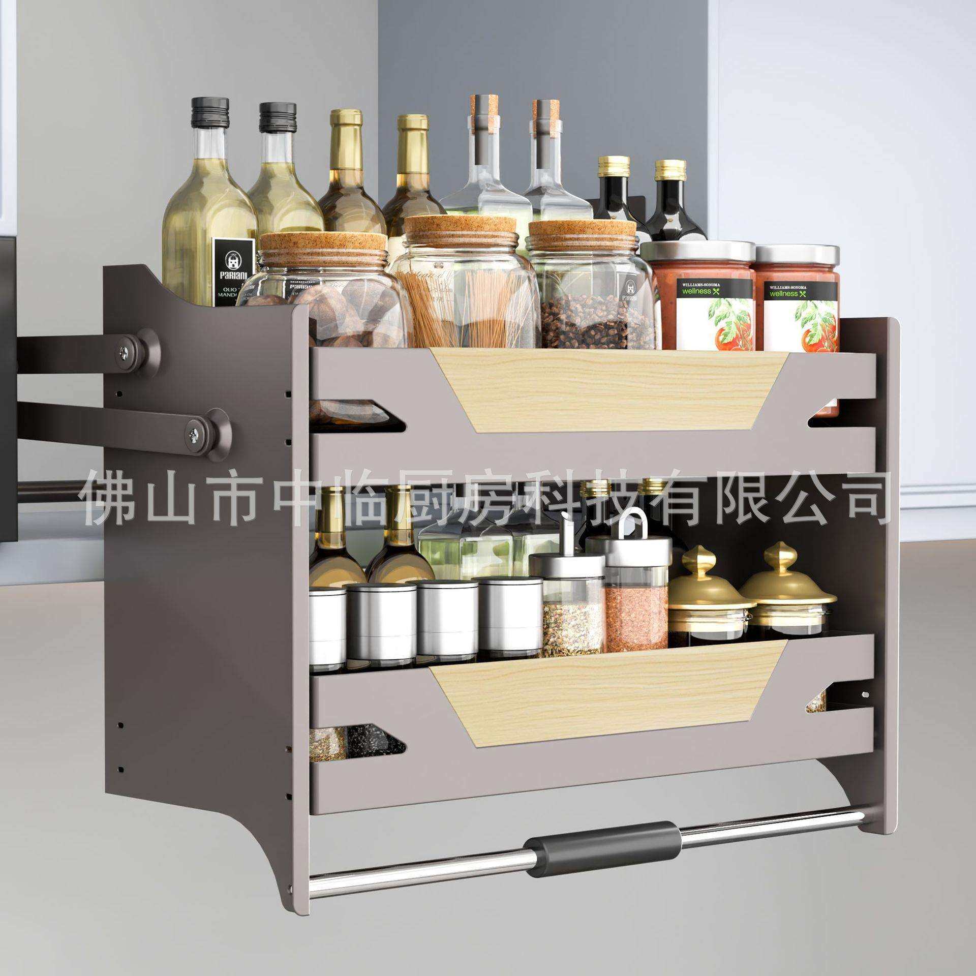 吊柜升降拉篮厨房下拉式调味篮橱柜上柜置物架冰箱上方高柜下拉篮,3C数码配件,USB灯,淘宝优惠券,粉丝福利购,淘宝优惠卷