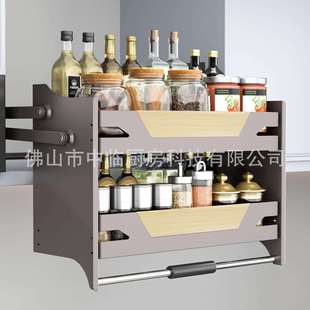 吊柜升降拉篮厨房下拉式调味篮橱柜上柜置物架冰箱上方高柜下拉篮