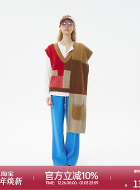 ROLLCALL25秋季新款不规则彩色拼接毛衣马甲V领宽松外穿无袖上衣