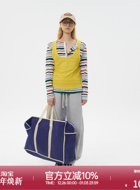 ROLLCALL25早秋新款红色条纹撞色两件T恤通勤风宽松长袖上衣女