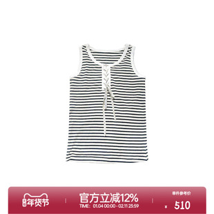 ROLLCALL25新款条纹刺绣背心系带无袖短袖显瘦上衣百搭