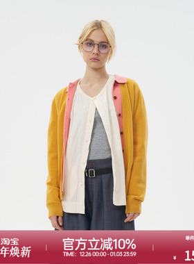 ROLLCALL25秋季新款假两件冰川灰拼色羊毛毛衫套头通勤风长袖外套