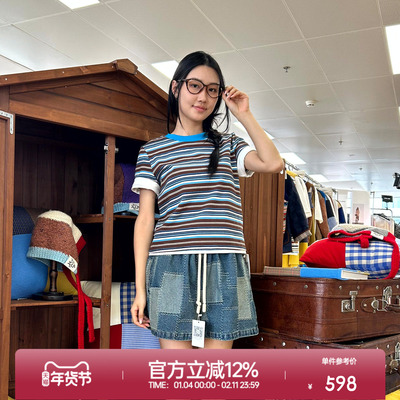 ROLLCALL蓝色条纹圆领短袖T恤