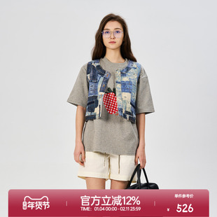 ROLLCALL25新款草莓印花短袖T恤拼布印花马甲