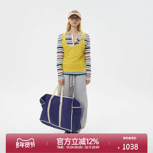 ROLLCALL25早秋新款红色条纹撞色两件T恤通勤风宽松长袖上衣女