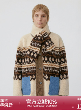 ROLLCALL 25秋冬新款羊毛费尔岛纽扣撞色围巾外套