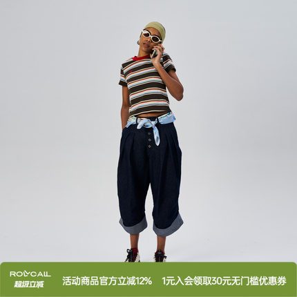 ROLLCALL新款基础百搭正肩修身圆领短款条纹短袖T恤上衣