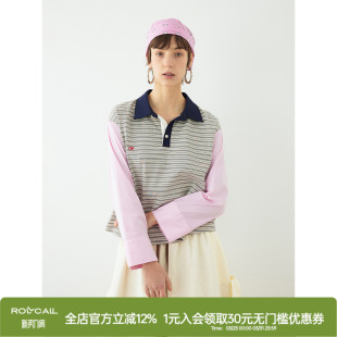 polo领半开襟长袖 ROLLCALL 袖 纯棉条纹撞色拼接衬衫 T恤 26SS