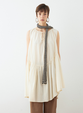 ROLLCALL 26SS 纯棉褶裥分割压褶无袖剪裁连衣裙
