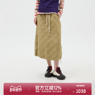 ROLLCALL25秋冬新款绗棉中腰休闲半裙宽松抽绳直筒裙