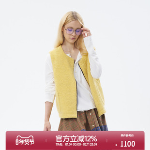 ROLLCALL25秋季新款黄色羊毛V领百搭叠穿拉链休闲纯色马甲
