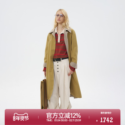 ROLLCALL卡其色单排扣中长款风衣