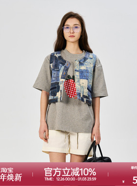 ROLLCALL25新款草莓印花短袖T恤拼布印花马甲