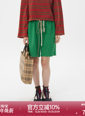 ROLLCALL25早秋新款红色针织直筒自然腰短裤街头风设计系绳休闲裤