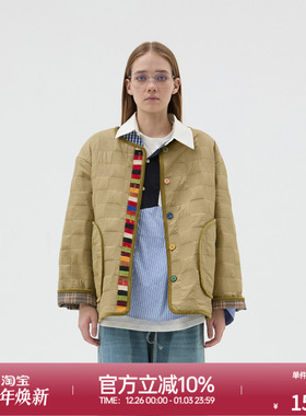 ROLLCALL25早秋新款豆沙绿拼接绗棉棉服不连帽单排扣圆领长袖外套