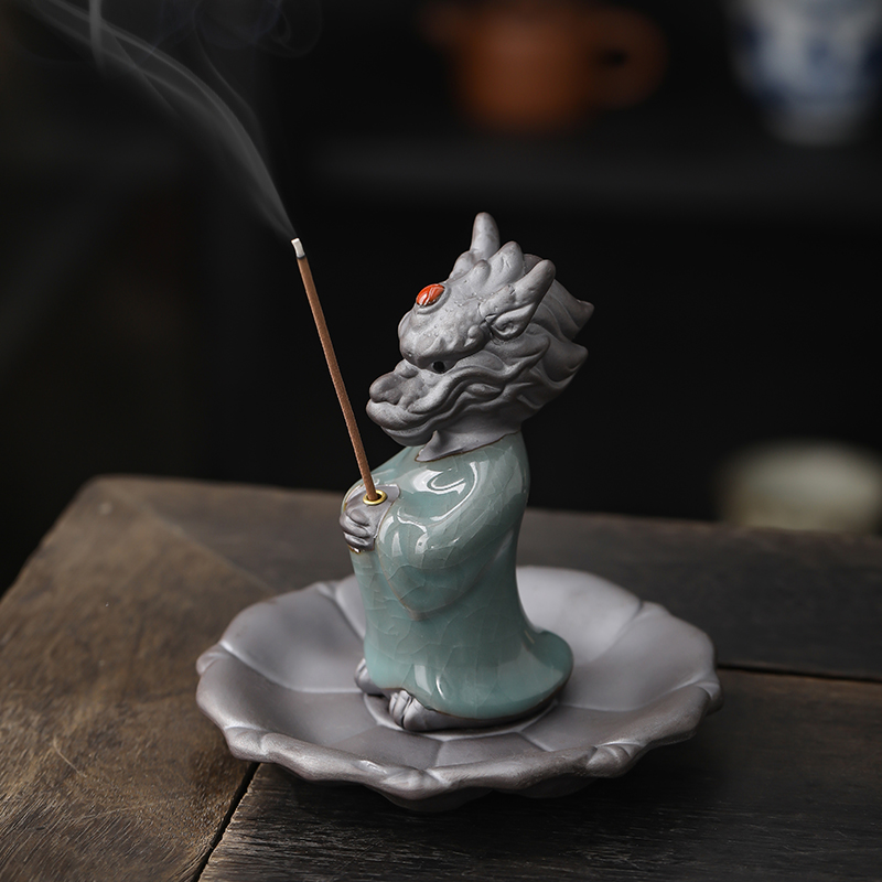 创意陶瓷许愿龙线香炉家用u室内香插座香盘香托茶道桌面香薰炉摆