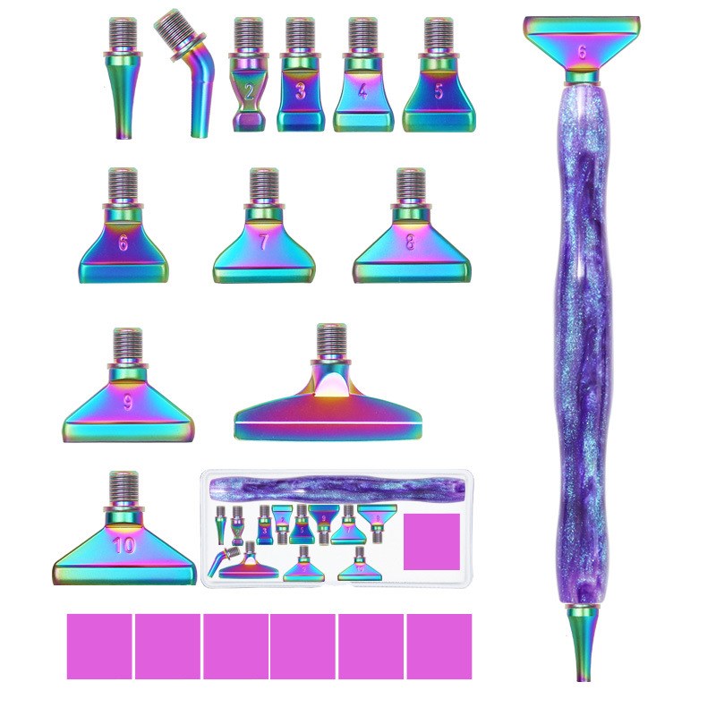 钻石画新款彩色点钻笔 螺纹笔头合金金属点钻头DIY钻石绣工具套装